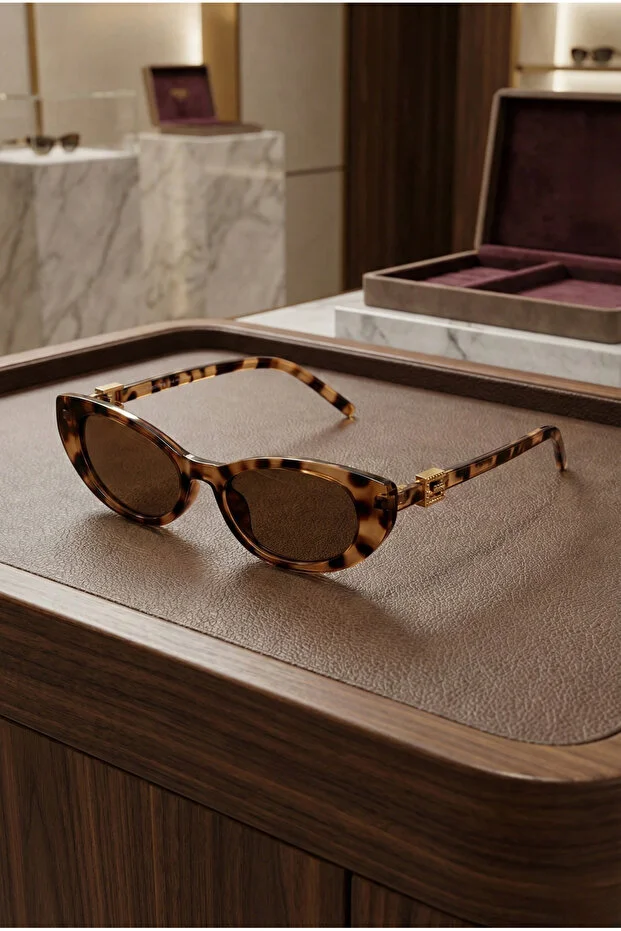 Leopar Kahve Vintage Tarz Güneş Gözlüğü